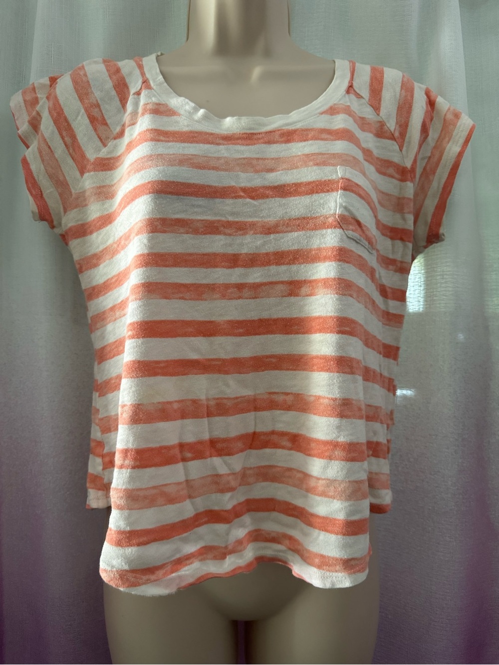 GAP Coral and White Striped Short-Sleeve Tee